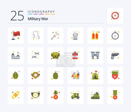 Ilustración de Military War 25 Flat Color icon pack including gun. talk. army. walkie. investigation - Imagen libre de derechos