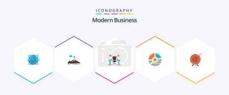 Illustration for Modern Business 25 Flat icon pack including computer. business. aim. table. mountains - Royalty Free Image