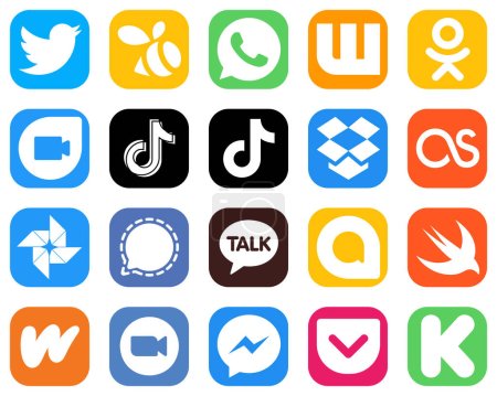 Téléchargez les illustrations : 20 Icônes de médias sociaux pour votre image de marque comme le signal. douyin. google photo et dropbox icônes. Ensemble d'icônes à dégradé minimaliste - en licence libre de droit