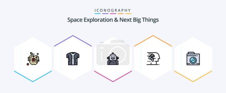 Illustration for Space Exploration And Next Big Things 25 FilledLine icon pack including brain. android. electronic. feeling. emotion - Royalty Free Image