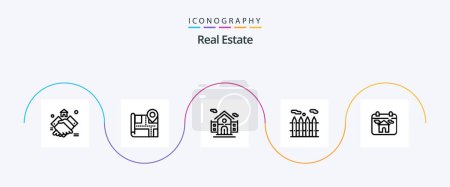 Ilustración de Paquete de iconos de la línea 5 de bienes raíces incluyendo. calefacción. ubicación. bienes raíces - Imagen libre de derechos