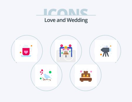Illustration for Wedding Flat Icon Pack 5 Icon Design. video. decoration. coffee. wedding. cake - Royalty Free Image