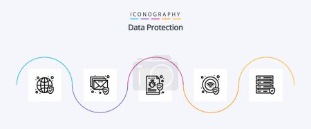 Téléchargez les illustrations : Data Protection Line 5 Icon Pack Serveur inclus. données. dossier. wifi. protection - en licence libre de droit