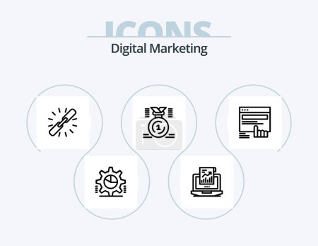 Ilustración de Línea de Marketing Digital Icon Pack 5 Icon Design. Móvil. Carro. Búsqueda. grupo. chat - Imagen libre de derechos