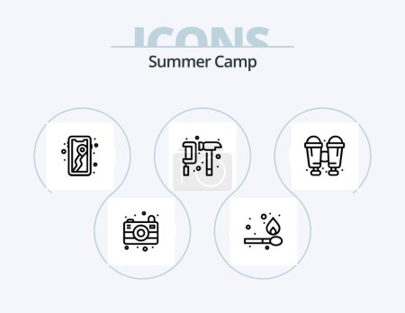 Illustration for Summer Camp Line Icon Pack 5 Icon Design. . power tools. camping. hand drill. camping - Royalty Free Image