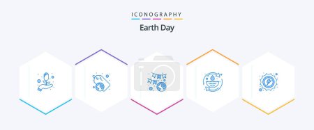 Illustration for Earth Day 25 Blue icon pack including save water. recycle. award. green. laurel - Royalty Free Image