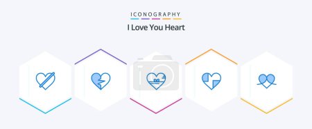 Illustration for Heart 25 Blue icon pack including love. gift. like. like. love - Royalty Free Image