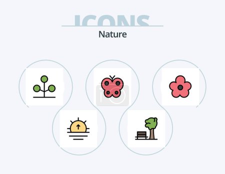 Téléchargez les illustrations : Icône remplie de ligne de nature Pack 5 Icône Design. la nature. l'écologie. jardin. présent. nature - en licence libre de droit
