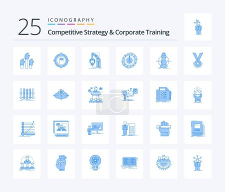 Téléchargez les illustrations : Competitive Strategy And Corporate Training 25 Blue Color icon pack including expense. consumption. flag. package. hand - en licence libre de droit