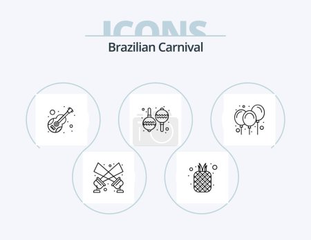Téléchargez les illustrations : Brazilian Carnival Line Icon Pack 5 Icon Design. ornament. celebration. flag. violin. music - en licence libre de droit