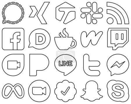 Illustration for 20 Attractive and creative Black Line Social Media Icons such as twitch. wattpad. facebook and caffeine icons. Versatile and professional - Royalty Free Image