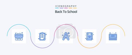 Illustration for Back To School Blue 5 Icon Pack Including school. learning. a+. abc. e book - Royalty Free Image