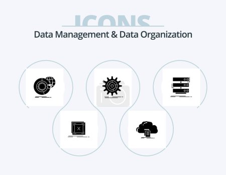 Téléchargez les illustrations : Data Management And Data Organization Glyph Icon Pack 5 Icon Design. management. setting. file. services. analysis - en licence libre de droit