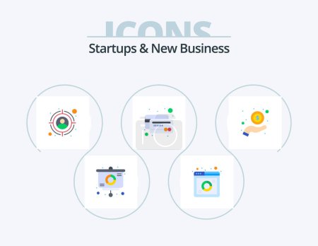 Ilustración de Startups And New Business Flat Icon Pack 5 Icon Design. budget. money. target. cash in hand. credit - Imagen libre de derechos