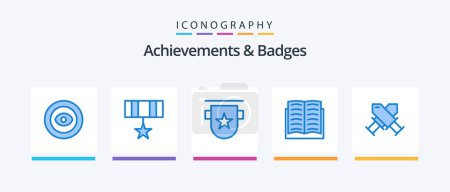 Ilustración de Achievements and Badges Blue 5 Icon Pack Including achievement. education. badge. book. stamp. Creative Icons Design - Imagen libre de derechos
