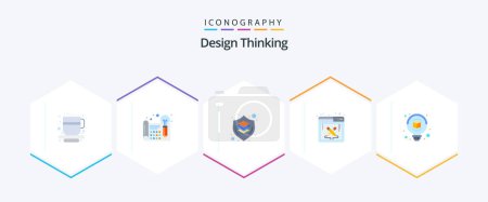 Illustration for Design Thinking 25 Flat icon pack including bulb. software. brain. design work. thinking - Royalty Free Image
