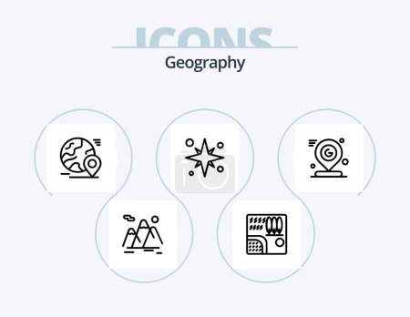 Téléchargez les illustrations : Geo Graphy Line Icon Pack 5 Icon Design. location. flag. sea. donate. globe - en licence libre de droit