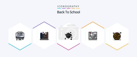 Illustration for Back To School 25 FilledLine icon pack including sports. ball. education. note. book - Royalty Free Image