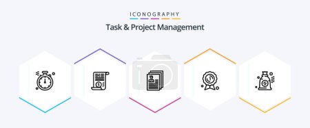 Illustration for Task And Project Management 25 Line icon pack including award badge . finance. profile. file - Royalty Free Image