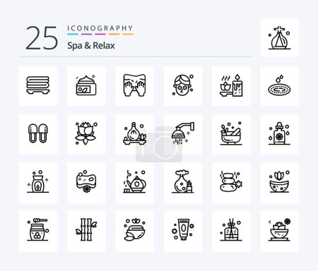 Illustration for Spa And Relax 25 Line icon pack including mask. cucumber . spa. spa - Royalty Free Image