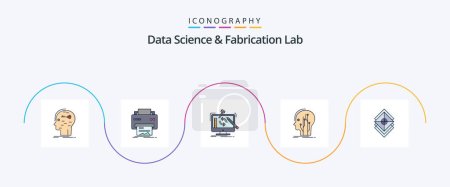 Téléchargez les illustrations : Data Science And Fabrication Lab Line Filled Flat 5 Icon Pack Including human. data. hardware. processing. tools - en licence libre de droit