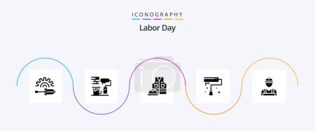 Illustration for Labor Day Glyph 5 Icon Pack Including brush . paint . labour. jacket - Royalty Free Image