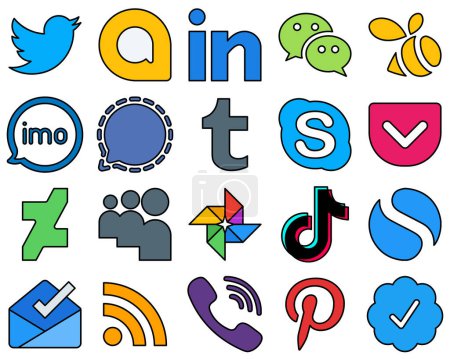 Illustration for 20 Professional-Grade Line Filled Social Media Icons such as chat. tumblr. imo and signal Fully customizable and minimalist - Royalty Free Image
