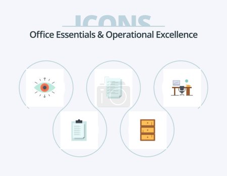 Illustration for Office Essentials And Operational Exellence Flat Icon Pack 5 Icon Design. office. work task. eye. to do list. - Royalty Free Image