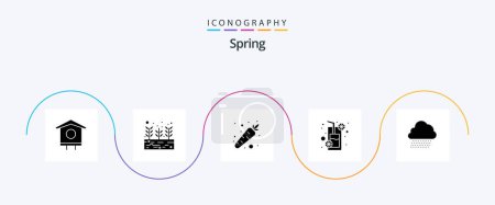 Ilustración de Spring Glyph 5 Icon Pack Incluyendo la naturaleza. lluvia del cielo. zanahoria. zumo de naranja. alimentos - Imagen libre de derechos