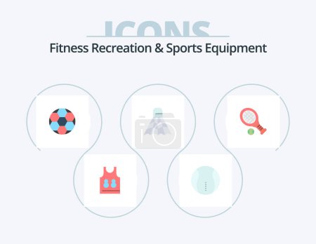 Ilustración de Fitness Recreation And Sports Equipment Flat Icon Pack 5 Icon Design. racket. game. ball. sport. badminton - Imagen libre de derechos