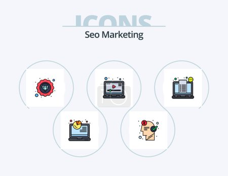 Téléchargez les illustrations : Seo Marketing Line Filled Icon Pack 5 Icon Design. place. location. training. holder. view - en licence libre de droit