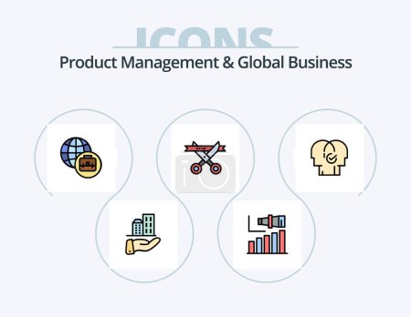 Ilustración de Gestión de productos y línea de negocio global llenado Icon Pack 5 Icon Design. desarrollo. moderno. arquitectura. global. negocios - Imagen libre de derechos