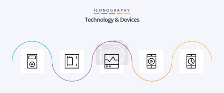 Illustration for Devices Line 5 Icon Pack Including play. mobile. mainboard. scope. electronics - Royalty Free Image