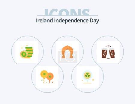 Téléchargez les illustrations : Irlande Independence Day Flat Icon Pack 5 Icon Design. boire. Patrick. pièce. Bonne chance. fortune - en licence libre de droit