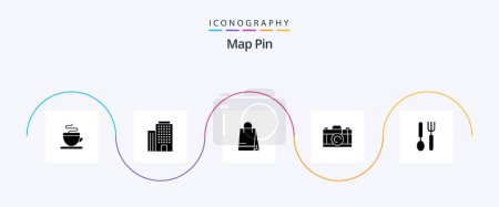 Illustration for Map Pin Glyph 5 Icon Pack Including . restaurant. shopping. dish. cutlery - Royalty Free Image