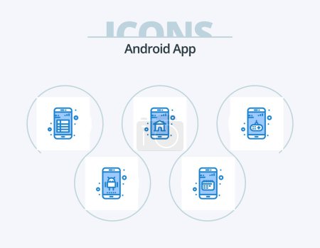 Illustration for Android App Blue Icon Pack 5 Icon Design. mobile app. home. mobile. app. note - Royalty Free Image