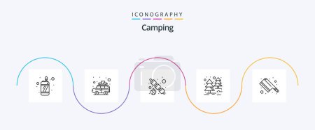 Téléchargez les illustrations : Camping Line 5 Icon Pack Incluant. cuisine. pique-nique. Tondeuse. jungle - en licence libre de droit