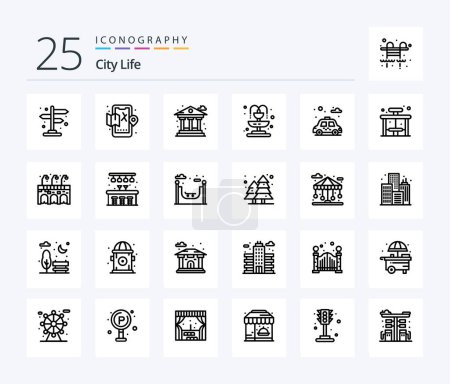 Ilustración de City Life 25 Paquete de iconos de línea incluyendo ciudad. park. la vida. Ciudad. vida - Imagen libre de derechos