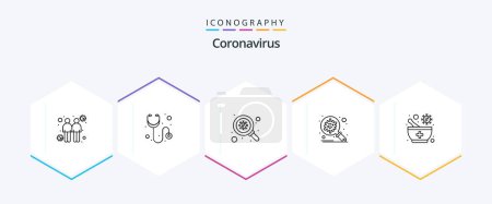 Illustration for Coronavirus 25 Line icon pack including bowl. spread. search. security. corona - Royalty Free Image