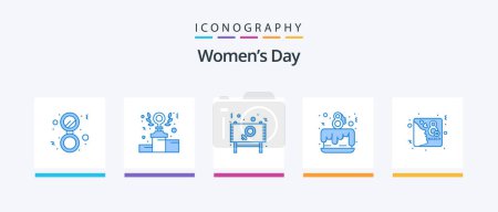 Illustration for Womens Day Blue 5 Icon Pack Including card. love. ad. day. sign. Creative Icons Design - Royalty Free Image