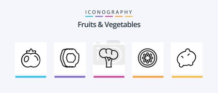 Téléchargez les illustrations : Fruits and Vegetables Line 5 Icon Pack Including food. bean. healthy. fruit. food. Creative Icons Design - en licence libre de droit