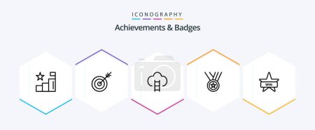 Illustration for Achievements and Badges 25 Line icon pack including badge. performance. career. medals. prize - Royalty Free Image