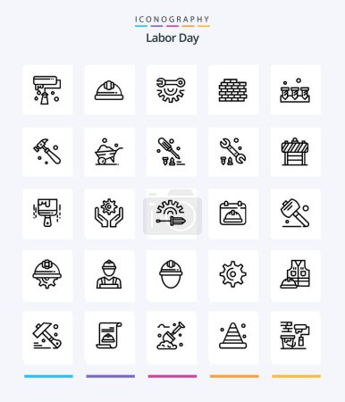 Illustration for Creative Labor Day 25 OutLine icon pack  Such As brick . . hard cap . repair. garage tools - Royalty Free Image
