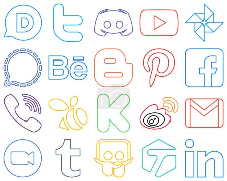 Téléchargez les illustrations : 20 High-quality and modern Colourful Outline Social Media Icons such as facebook. blog. video and blogger Elegant and minimalist - en licence libre de droit