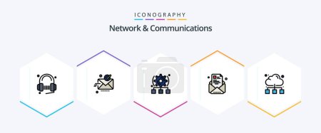 Illustration for Network And Communications 25 FilledLine icon pack including profile. newsletter. ok. email. cogwheel - Royalty Free Image