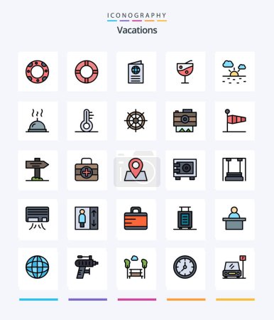 Illustration for Creative Vacations 25 Line FIlled icon pack  Such As temperature. food. fruit juice. dish. warm - Royalty Free Image