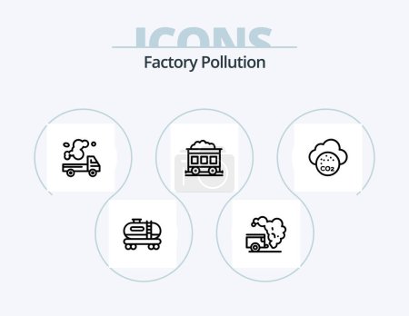 Téléchargez les illustrations : Factory Pollution Line Icon Pack 5 Icon Design. pollution. environment. sewage. dump. production - en licence libre de droit