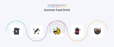Téléchargez les illustrations : Ligne de boisson alimentaire d'été rempli plat Pack de 5 icônes y compris l'été. l'été. l'été. l'eau. fruits - en licence libre de droit