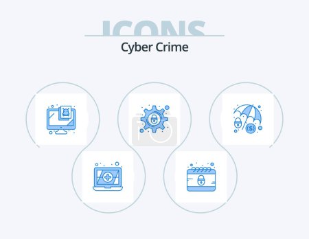 Illustration for Cyber Crime Blue Icon Pack 5 Icon Design. . dollar protection. security. cyber crime. security - Royalty Free Image