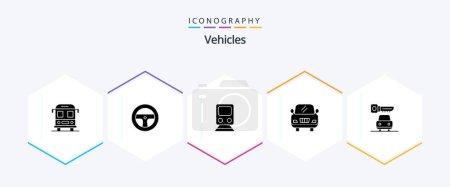 Illustration for Vehicles 25 Glyph icon pack including . security. train. key. vehicle - Royalty Free Image